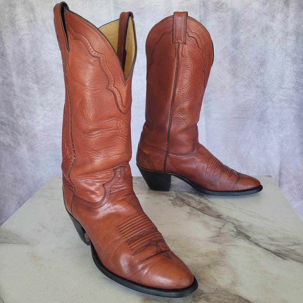 Justin Boots Mens Size 10 D Brown 1657 Western Cowboy Leather Pull On Mid-Calf